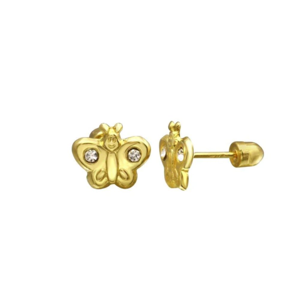 14k Yellow Gold Mini Small Cz Butterfly Screw Back Stud Earrings